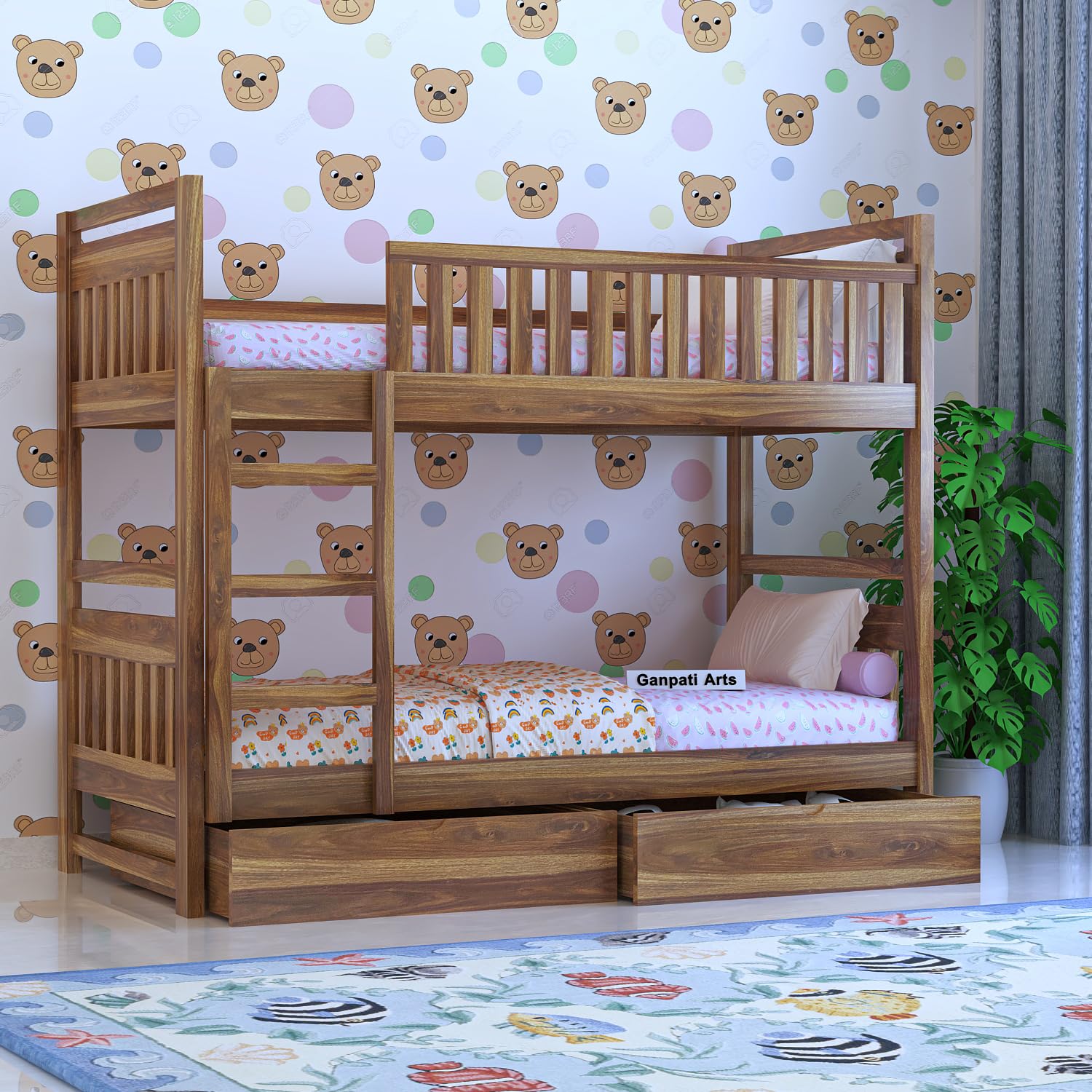 81MTT7r5sSL._SL1500_.jpg Wooden Bunk Beds with Storage in Sheesham Wood | Ganpati Arts - Image 1