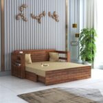 Sheesham Wood 3 Seater Italian Sofa Cum Bed with Storage & Side Pockets