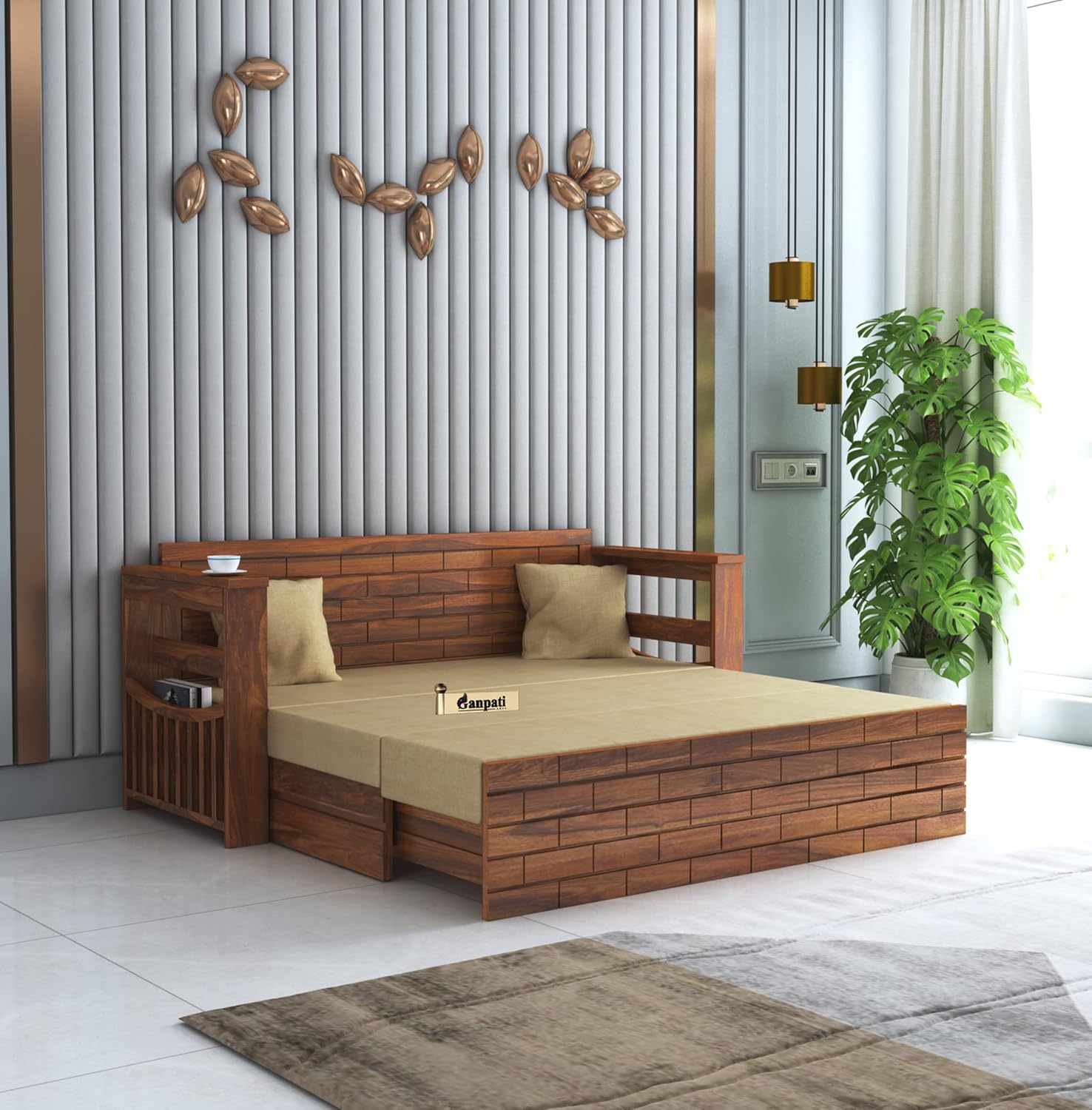 81ACRjJwWAL._SL1500_.jpg Sheesham Wood 3 Seater Italian Sofa Cum Bed with Storage & Side Pockets - Image 1