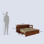 Sheesham Wood 3 Seater Italian Sofa Cum Bed with Storage & Side Pockets - Image 6