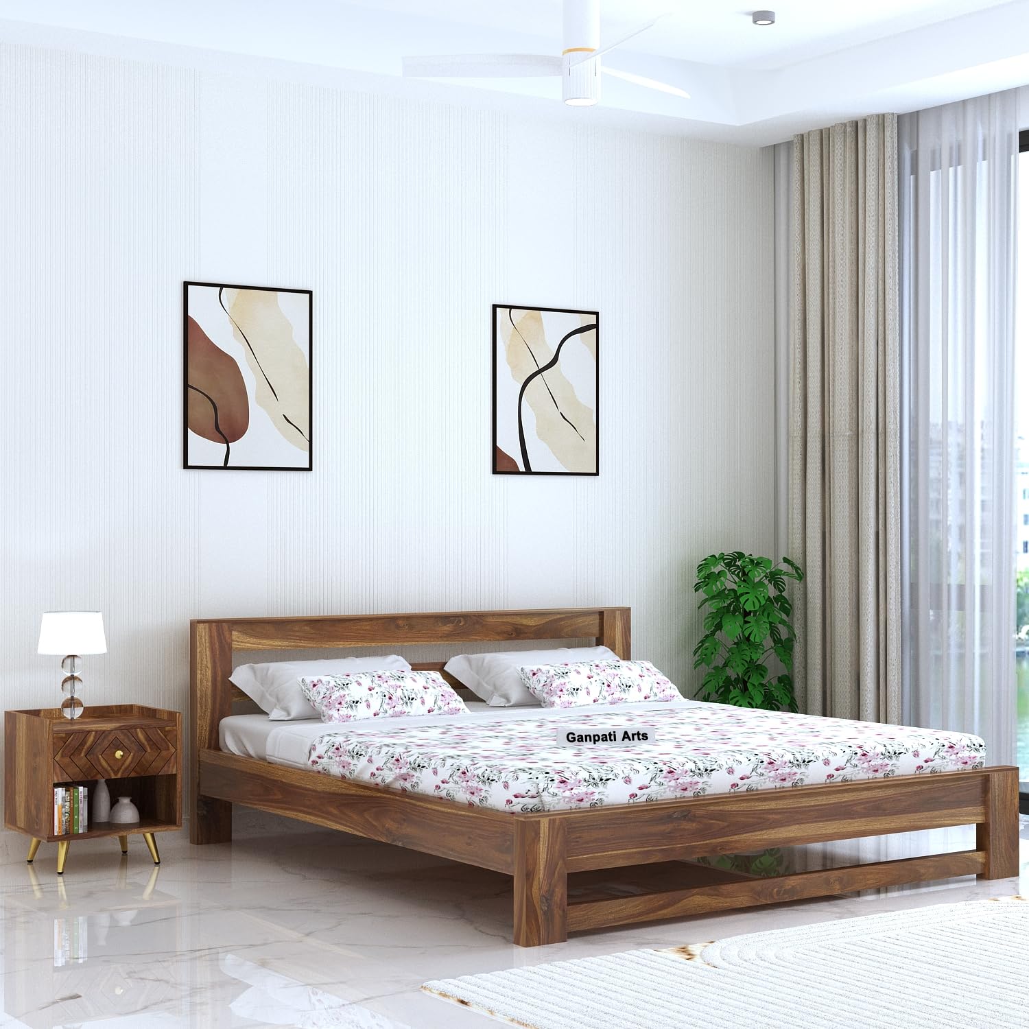 71CxIKMFMIL._SL1500_.jpg Ganpati Arts King Size Bed in Sheesham Wood Premium Design - Image 1