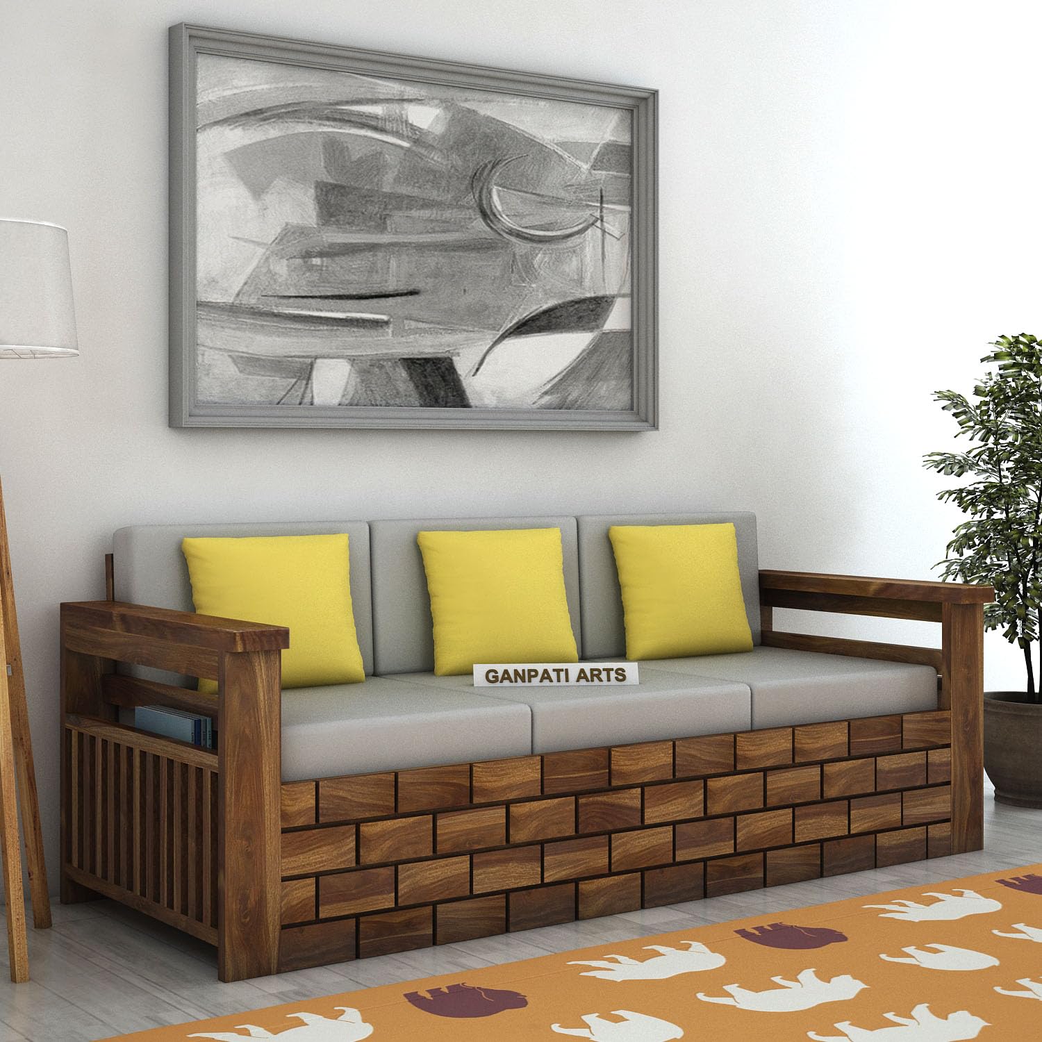 71tP800jDOL._SL1500_.jpg Premium Sheesham Wood 3 Seater Sofa for Living Room Home - Image 1