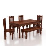 Sheesham Wood 6 Seater Jaipur Dining Table Set Natural Finish - Image 8