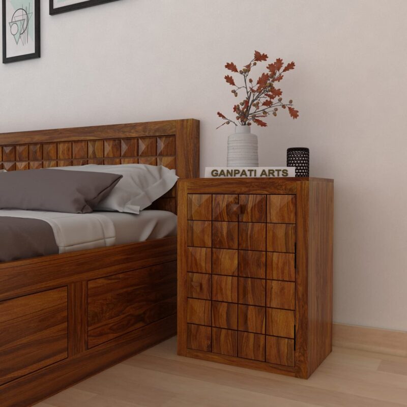 Premium Sheesham Wood Bedside Table with Storage Drawers Natural Finish - Image 7