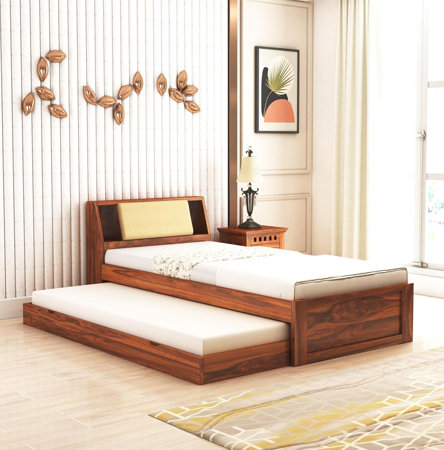 81D2xgPKViL._SL1500_.jpg Premium Sheesham Wood Single Bed with Trundle | Ganpati Arts - Image 1