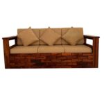 Solid Sheesham Wood Cherish 3 Seater Sofa Natural Brown - Image 2