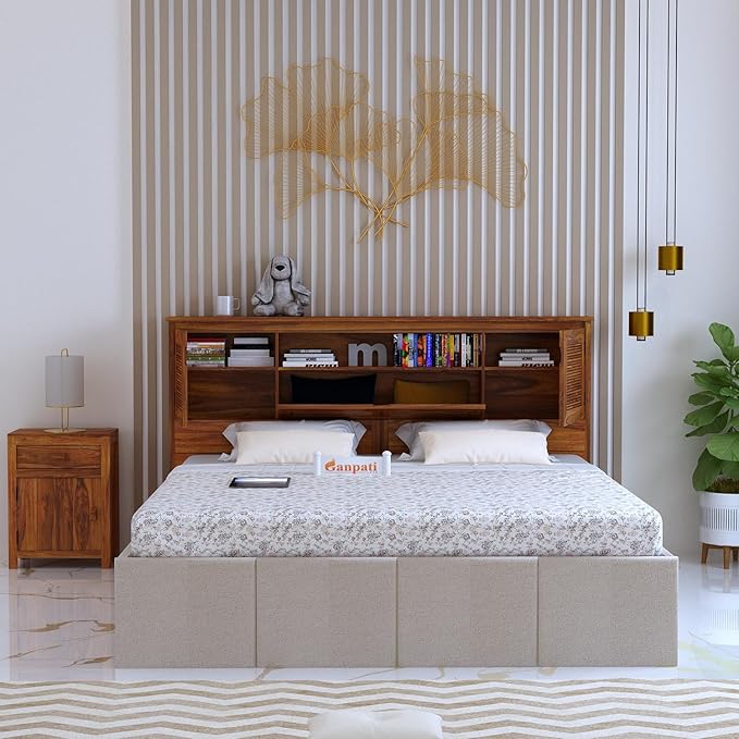 81Ln7IC9KcL._SX679_.jpg Wooden Queen Size Bed in Solid Wood – Modern Design - Image 1