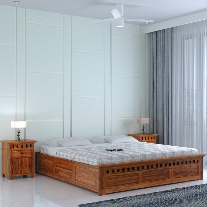 51-ZgZBkIPL-1.jpg Ganpati Arts Solid Sheesham Wood King Size Bed Without Headboard (Natural Finish) - Image 1