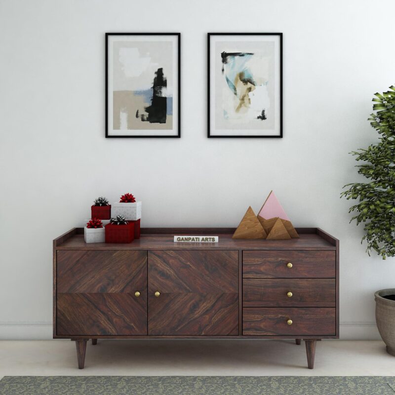 Sheesham wood sideboard storage cabinet with drawers and doors