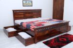 Ganpati Arts Sheesham Wood King Size Bed with 4 Drawer Storage | Natural Finish