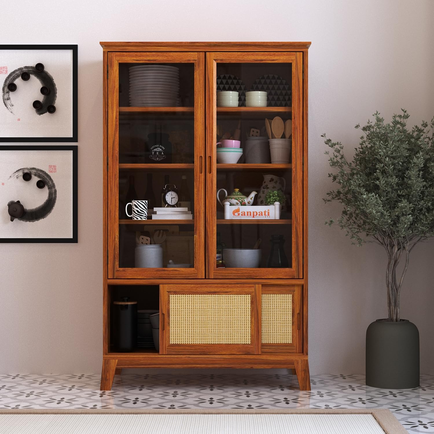 71zSxxrgxL._SL1500_.jpg Ganpati Arts Sheesham Wood Standard Cosmos Display Storage Unit Bookshelf Storage Organizer Cabinet for Bedroom Living Room. - Image 1