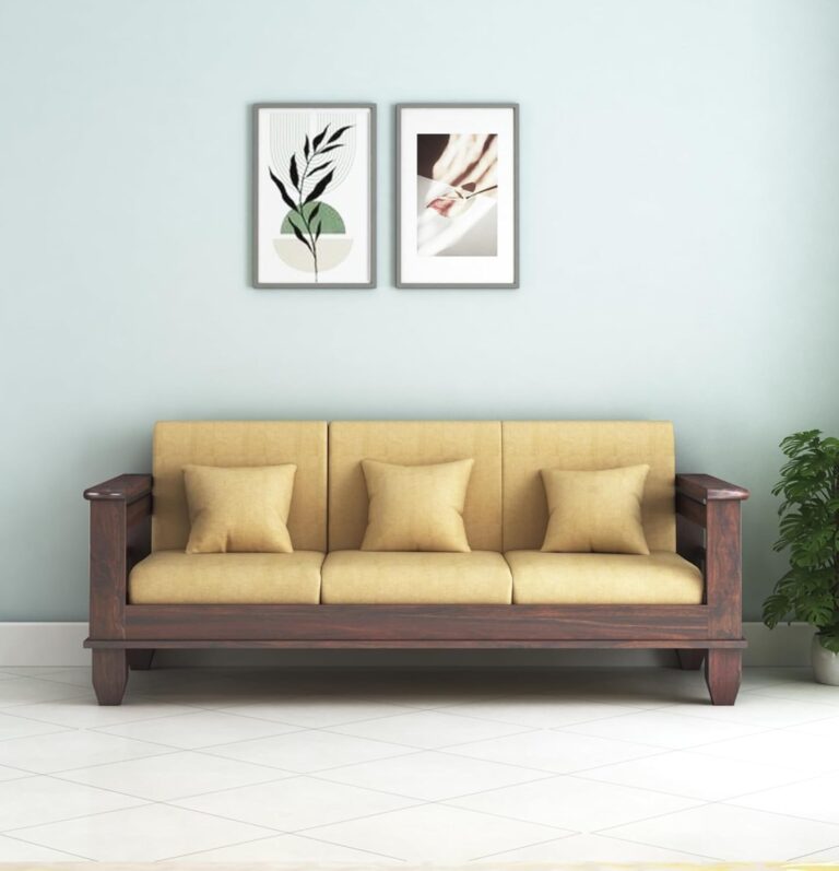 Ganpati Arts Solid Sheesham Wood 3 Seater Sofa For Living Room Walnut Finish