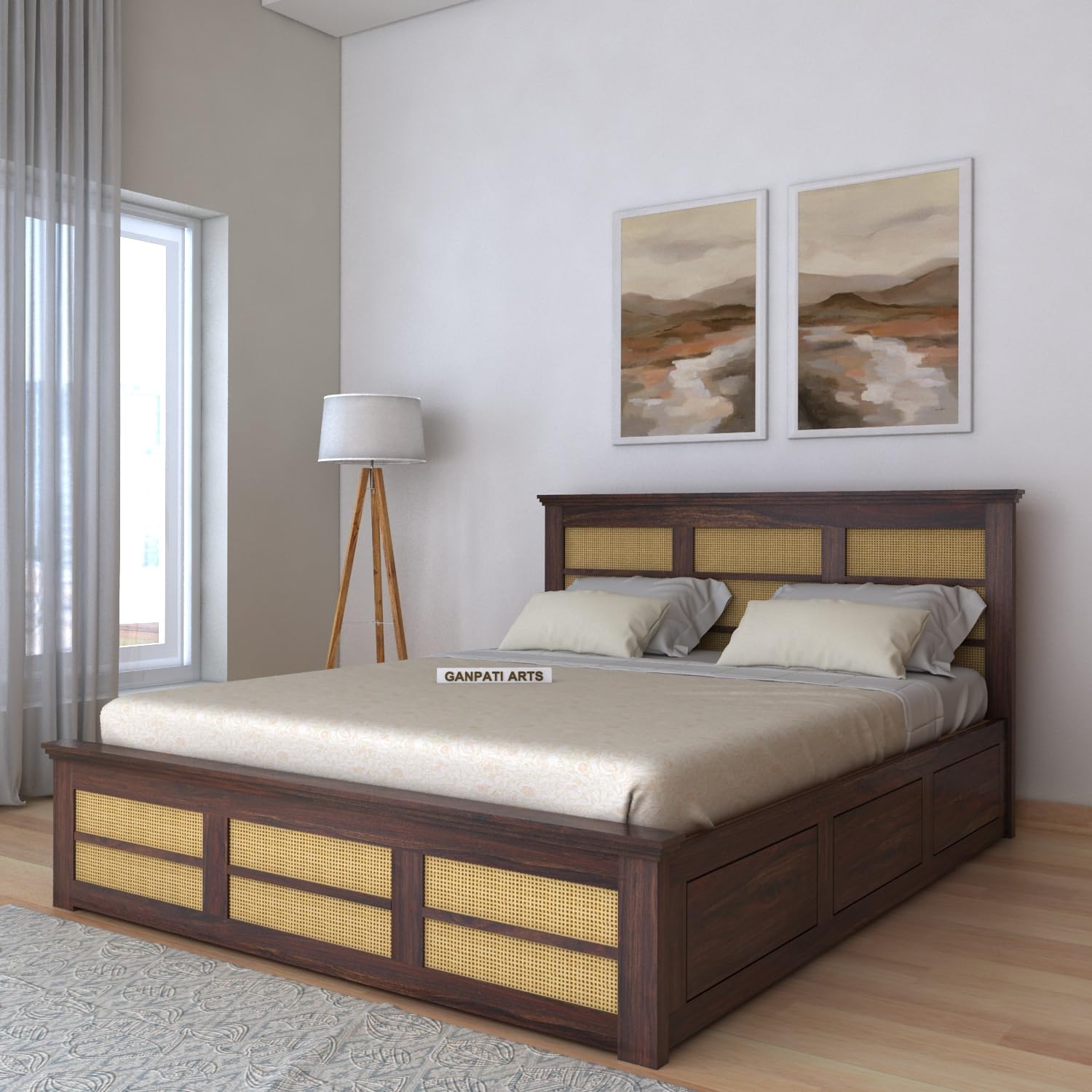 71XZ5RSlpQL._SL1500_.jpg Ganpati Arts King Size Bed with Box Storage (Walnut Finish) - Image 1
