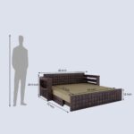 Ganpati Arts Solid Sheesham Wood 3 Seater Diamond Sofa Cum Bed with Storage and Side Pockets Wooden Sofa Bed for Home - (Walnut Finish) - Image 2