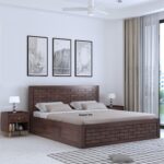 Ganpati Arts Italian Solid Sheesham Wood King Size Bed with Box Storage Wooden Double Bed Palang for Bedroom Home (Walnut Finish)