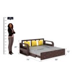 Ganpati Arts Solid Sheesham Wood Wave 3 Seater Sofa Cum Bed with Footboard and Side Pockets for Storage Wooden Sofa Furniture for Living Room Home (Walnut Finish) - Image 2