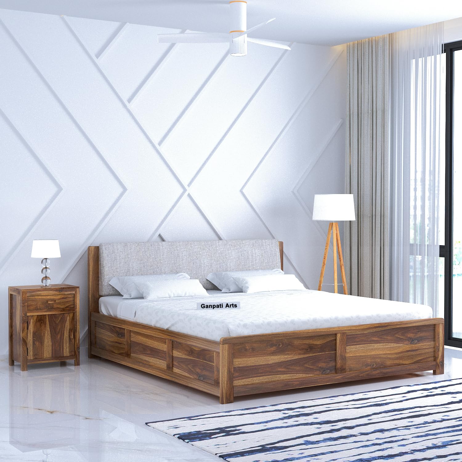 712BD3por5L._SL1500_.jpg Ganpati Arts Solid Sheesham Wood King Size Boston Bed with Box Storage - Image 1
