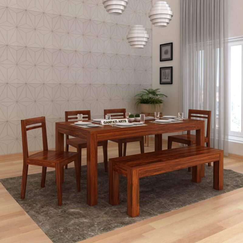 Ganpati Arts sheesham wood 6 seater dining table, natural finish