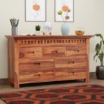 Solid Sheesham Wood Natural 7 Drawers Cabinet, Storage Organizer Sideboard, Kitchen Chest, Cupboard Furniture for Bedroom, Living Room, Home & Office