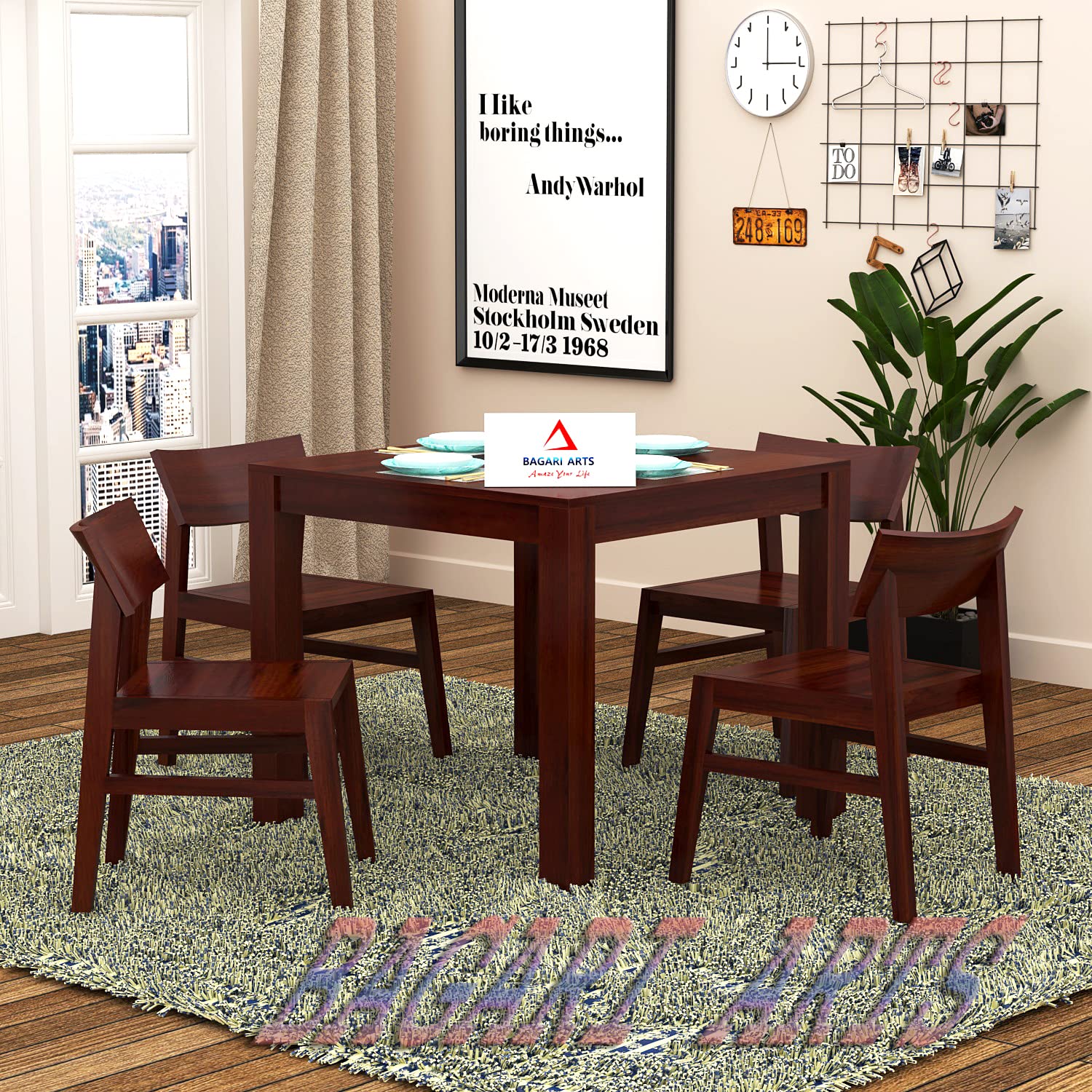91vvlQ1cWVL._SL1500_.jpg Solid Wood 4 Seater Dining Table with Chair Wooden Dining Table Sets for Living Room, Home (Mahogany) - Image 1