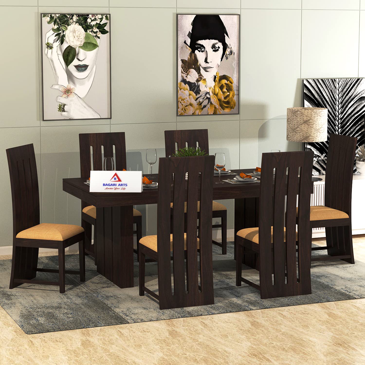 81Ga1RZOp0L._SL1500_.jpg Solid Wooden Sheesham Wood Dining Table 6 Seater with Chair Set - Image 1