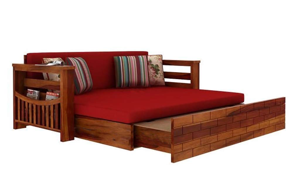 51zPLoqtaRL._SL1000_.jpg Foldable Teak Wood 3 Seater Sofa Cum Bed Without Pillow (Honey Finish), Standard Sofa - Image 1