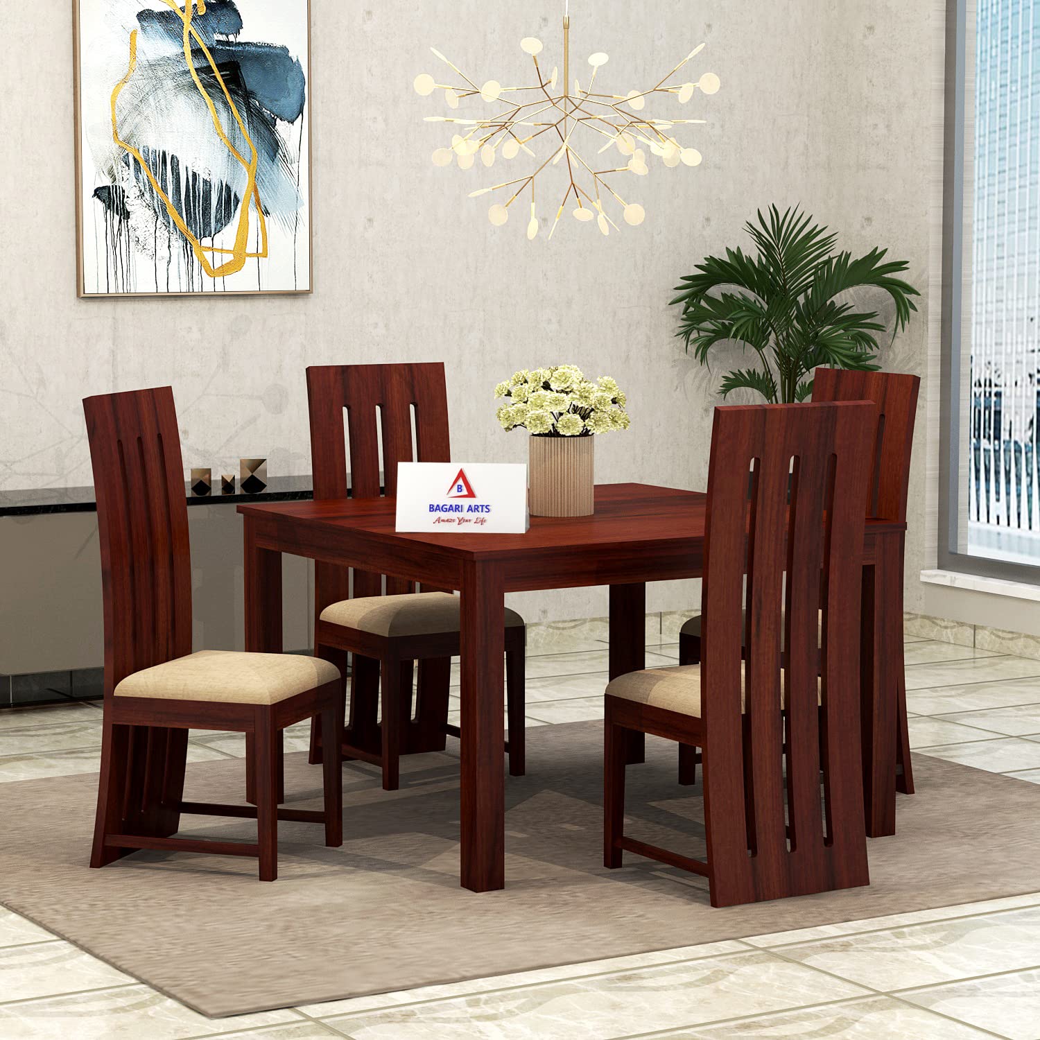 811kKNKdH8L._SL1500_.jpg Wooden Solid Sheesham Wood 4 Seater Dining Table - Image 1