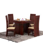 Wooden Solid Sheesham Wood 4 Seater Dining Table with Chairs Dining Table Set Furniture for Living Room Home (Mahogany) - Image 2