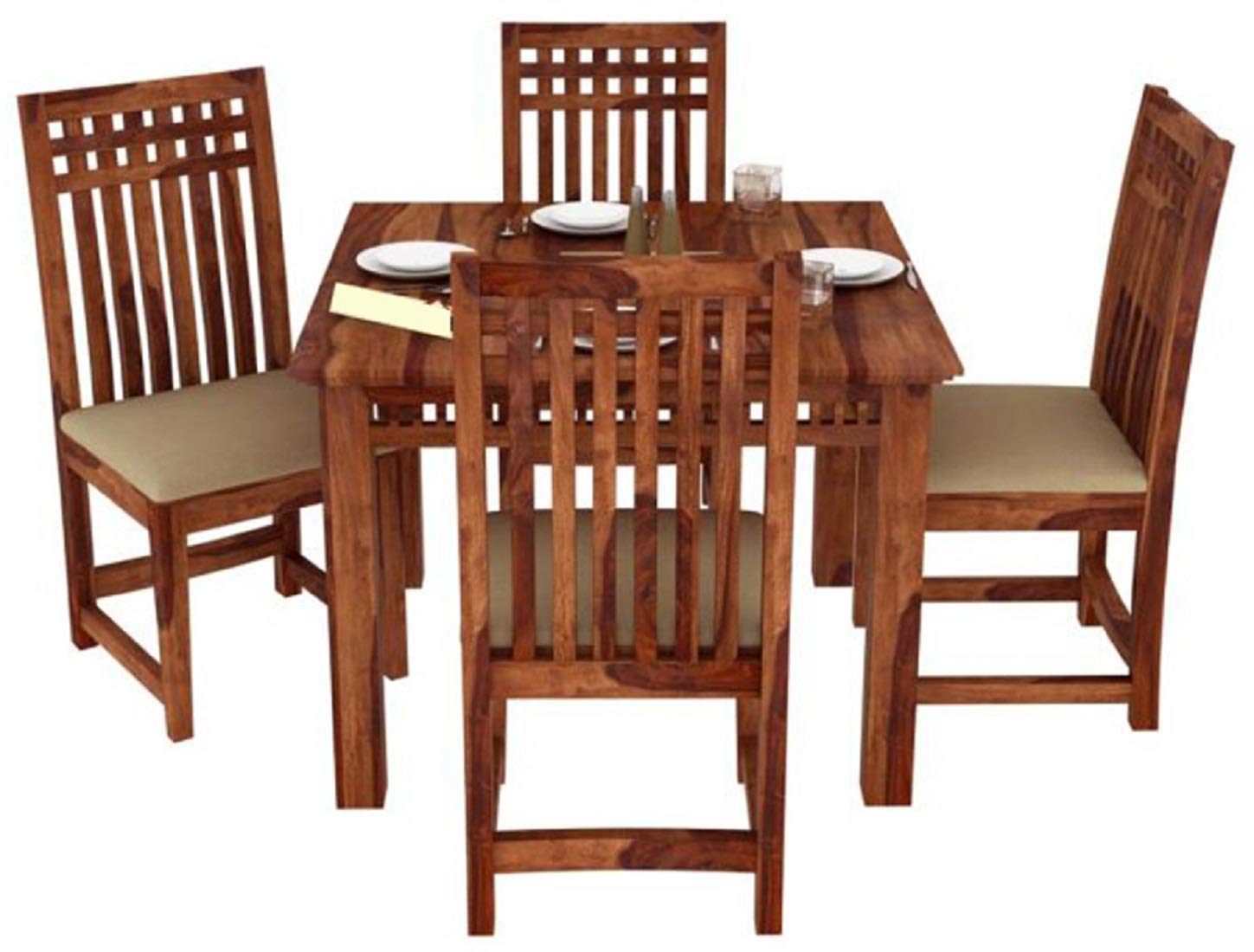 61WmCdNQ4aL._SL1449_.jpg Solid Sheesham Wood Dining Table 4 Seater with Chair Set - Image 1