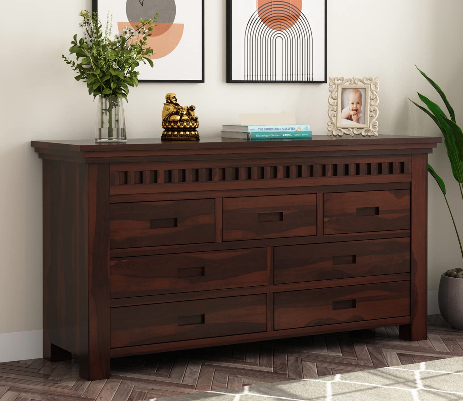 71BnhqoIbL._SL1500_.jpg Solid Sheesham Wood Walnut Finish Chest of Drawer - Image 1