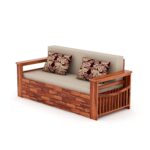 Solid Wood 3 Seater Sofa Cums Bed for Living Room Sofa Cum Bed with Storage Foldable (Honey Finish), 3-Person Sofa, Ivory - Image 3