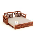 Solid Wood 3 Seater Sofa Cums Bed for Living Room Sofa Cum Bed with Storage Foldable (Honey Finish), 3-Person Sofa, Ivory - Image 4