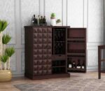 Sheesham Wood Bar Cabinet with Drawer Storage Wooden Bar Units for Home Living Room (Walnut Finish)