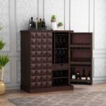 Sheesham Wood Bar Cabinet with Drawer Storage Wooden Bar Units for Home Living Room (Walnut Finish)