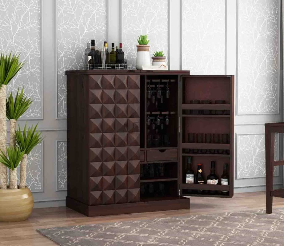 61-As4JlgiL.jpg Sheesham Wood Bar Cabinet with Drawer Storage Wooden Bar Units for Home Living Room (Walnut Finish) - Image 1