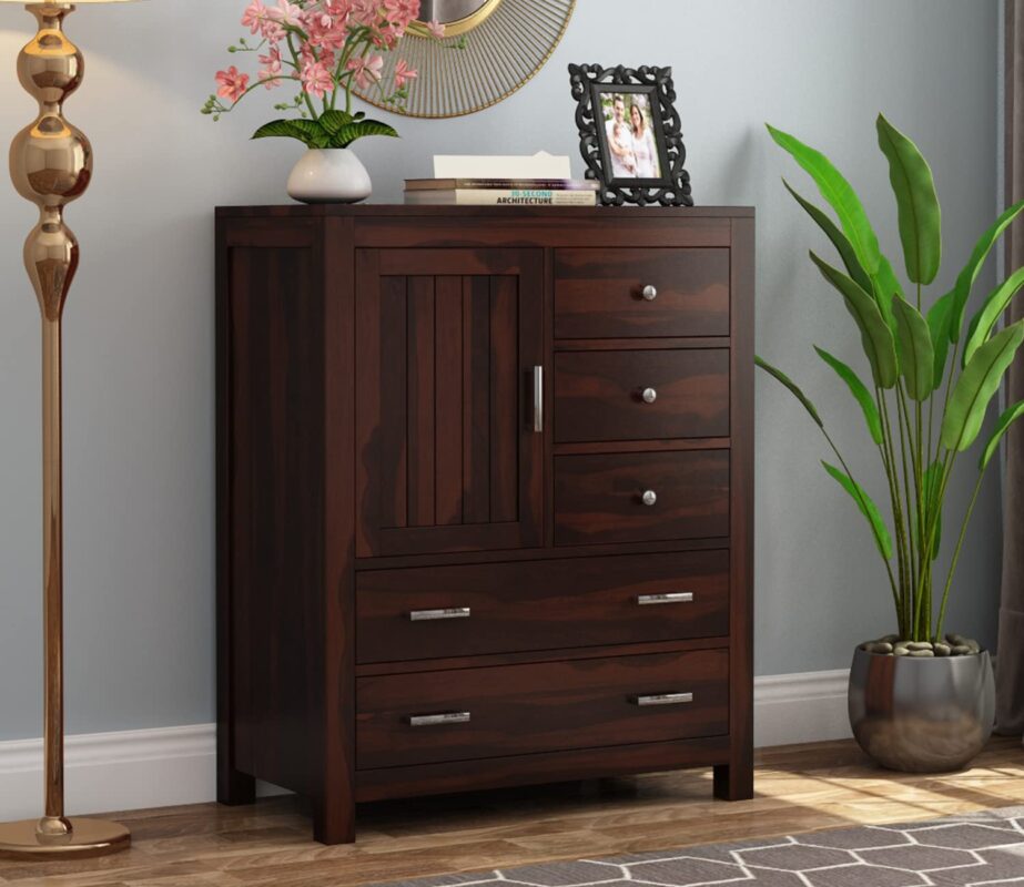 sheesham wood 5 drawer chest of drawers jackson walnut finish