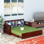 Sheesham Teak Wood 3 Seater Sofa Cums Bed for Home Sofa Cum Bed with Storage (Mahogany Finish)