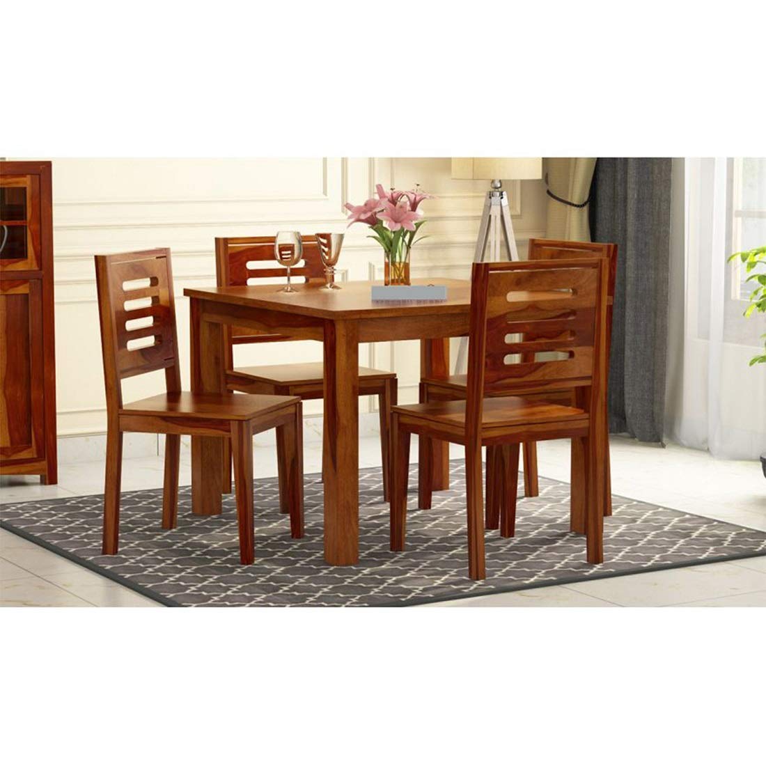 616ZWSICzcL._SL1100_.jpg Sheesham Wood Dining Table 4 Seater Set with Chair - Image 1