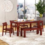Sheesham Wood 6 Seater Dining Table with Chair Wooden Dining Room Furniture Set (Mahogany)