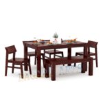 Sheesham Wood 6 Seater Dining Table with Chair Wooden Dining Room Furniture Set (Mahogany) - Image 2