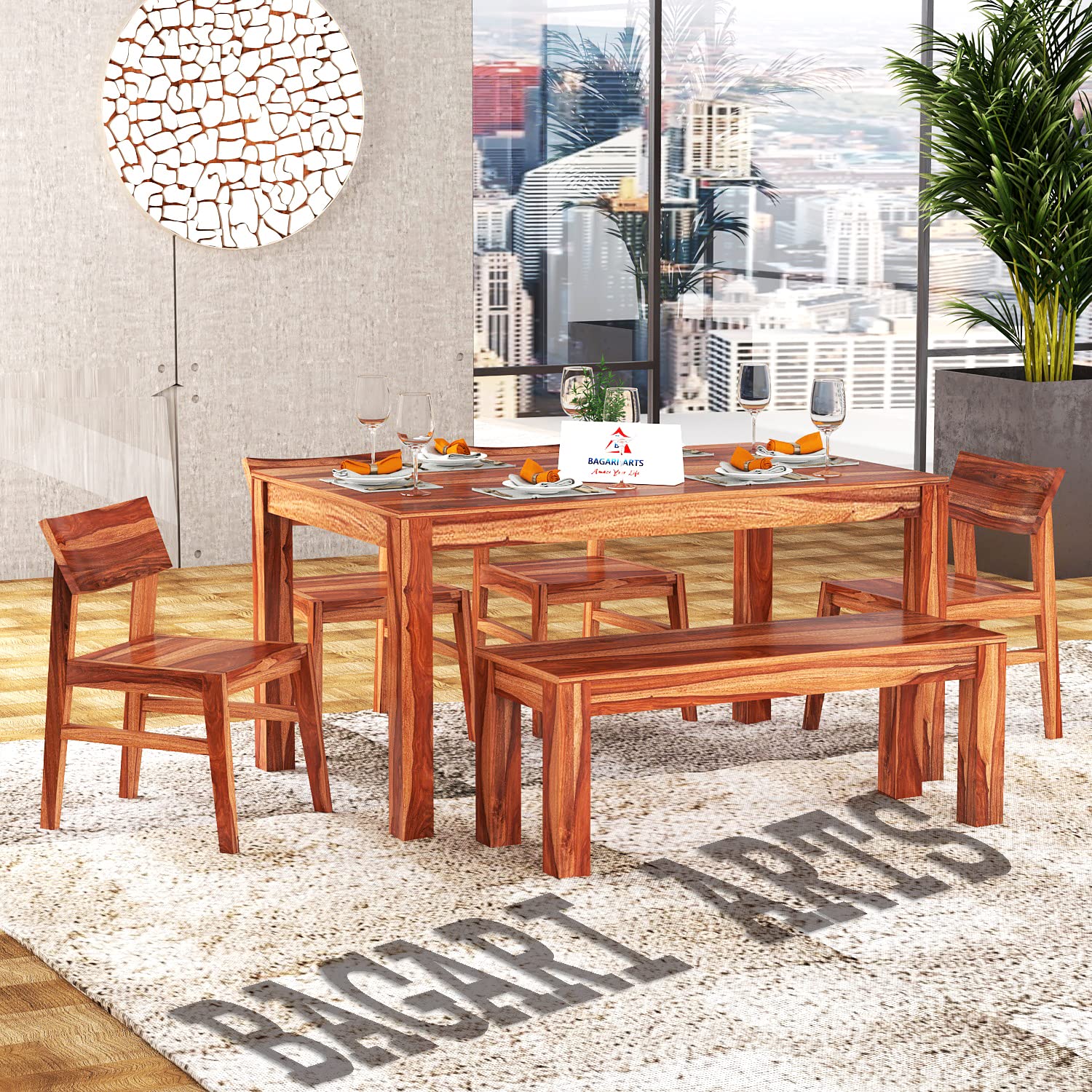 91q-YCKZHL._SL1500_.jpg Wooden Solid Sheesham Wood 6 Seater Dining Table - Image 1
