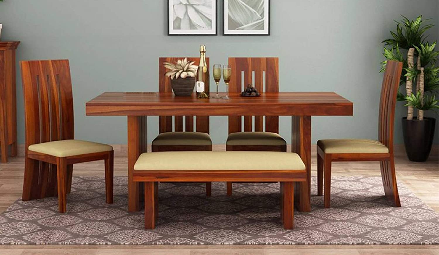 61qHkDkDqWS._SL1500_.jpg Wood Dining Table 6 Seater with Chair - Image 1