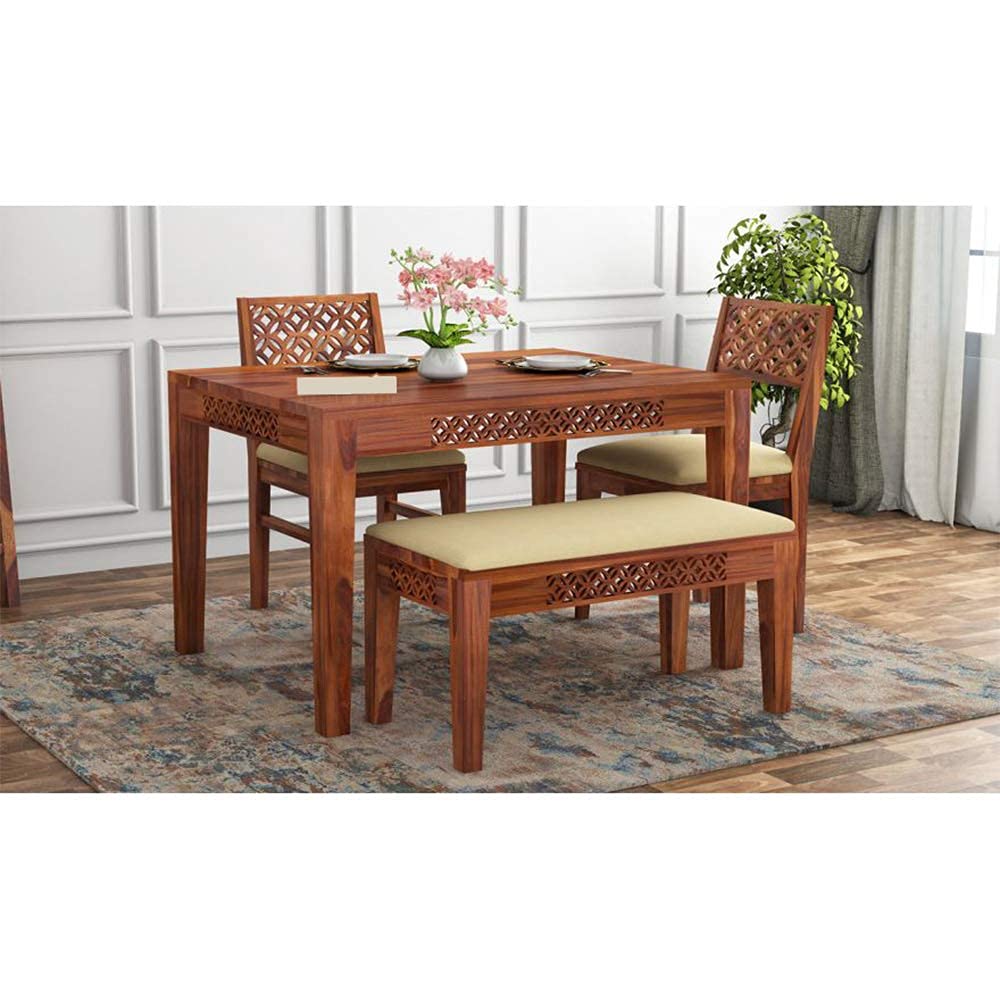 61ICSnyn40S._SL1000_.jpg Sheesham Wood 4 Seater Dining Table Set with Chair - Image 1