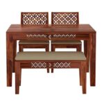 Sheesham Wood 4 Seater Dining Table Set with Chair - Image 2