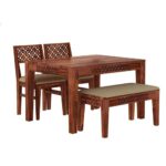 Sheesham Wood 4 Seater Dining Table Set with Chair - Image 3