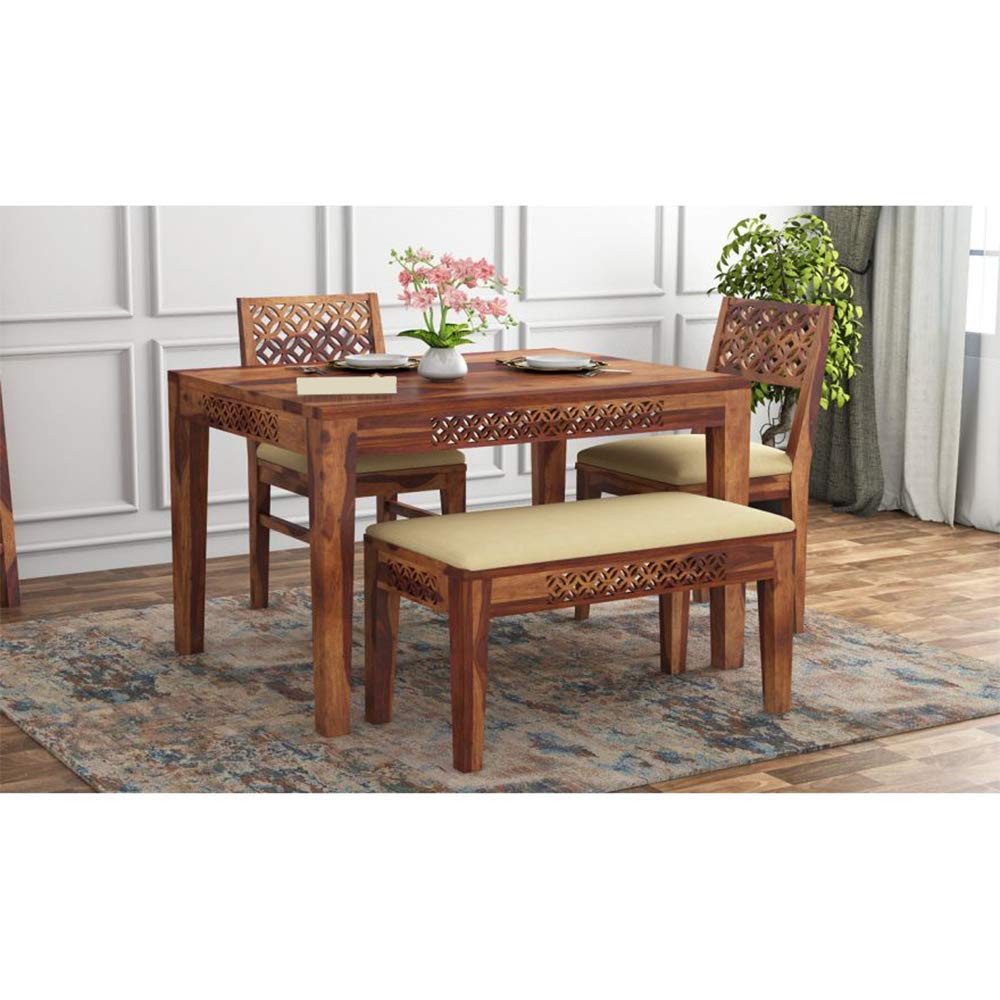 61LNMgKI2L._SL1000_.jpg Sheesham Wood 4 Seater Dining Table Set with Chair - Image 1