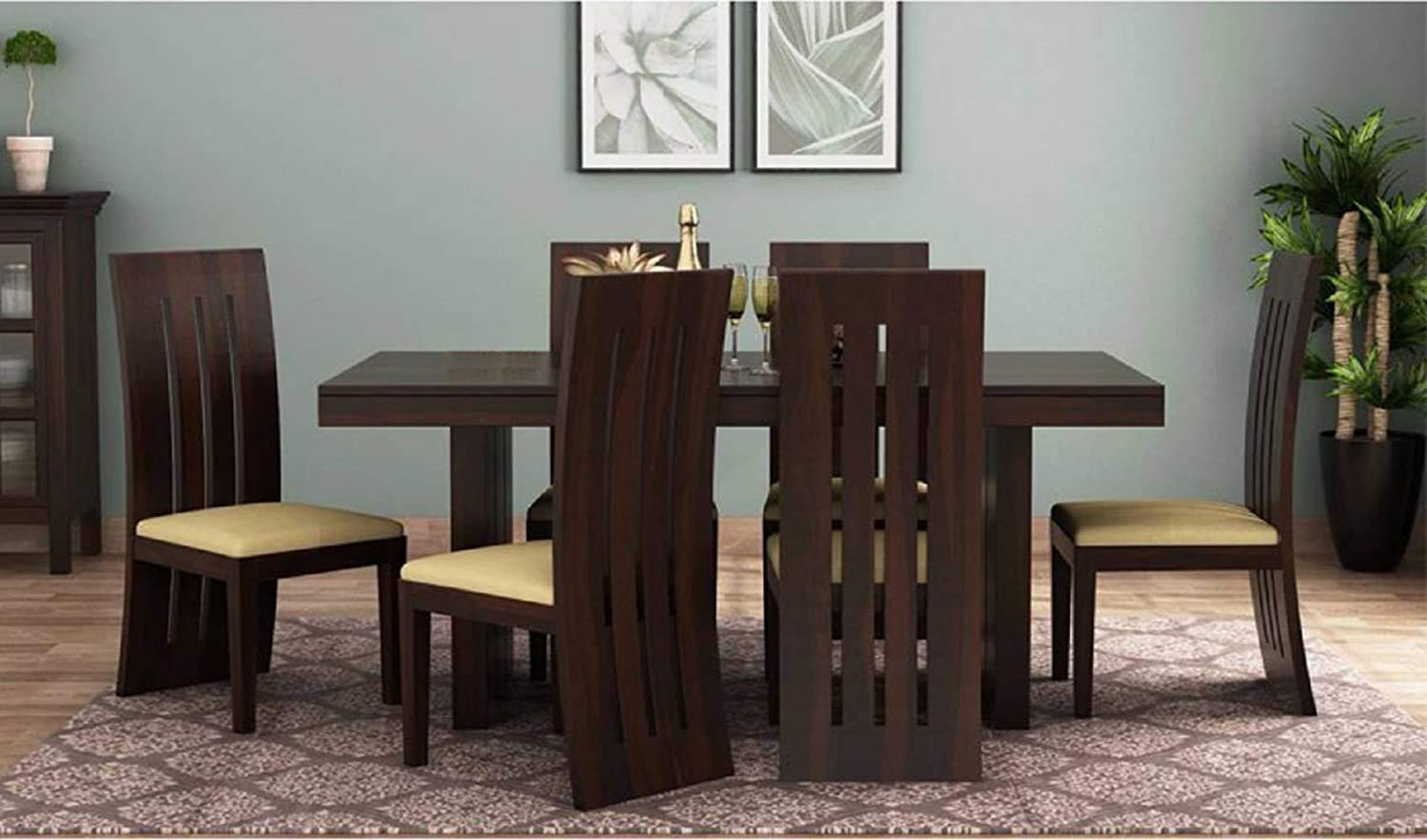 61IwV6TUkwL._SL1500_.jpg Wood Dining Table 6 Seater with Chair Set - Image 1