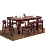 6 Seater Dining Table with Chair for Living Room Home Wooden Dining Table Set (Mahogany) - Image 2