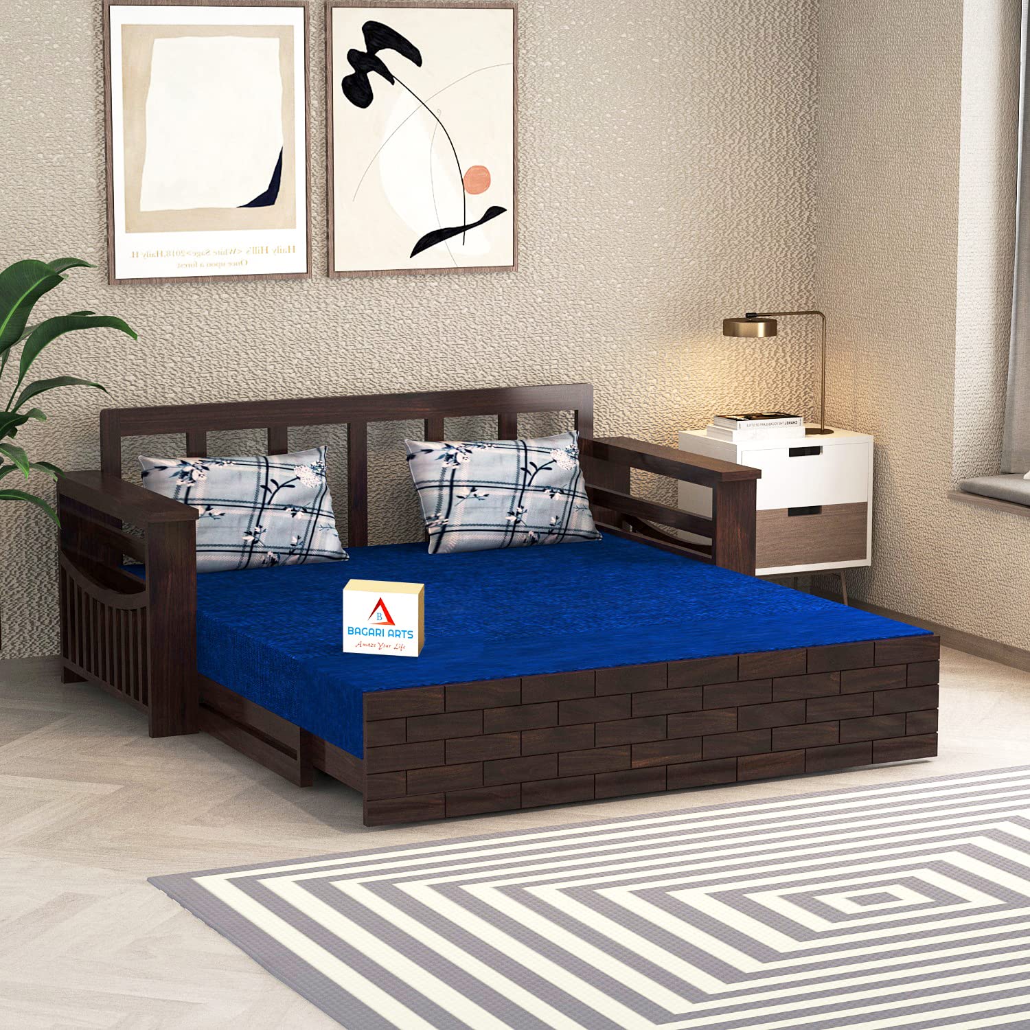 81MjxjjZHSL._SL1500_.jpg Solid Wooden Sofa Cums Bed for Living Room Home Teak Wood Sofa Cum Bed with Storage - Image 1