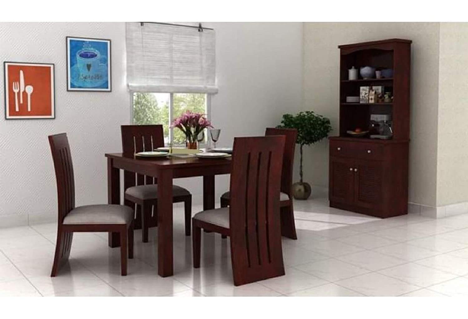 61fnSJ4SmDL._SL1500_.jpg Wood Dining Table 4 Seater Set with 4 Chair - Image 1